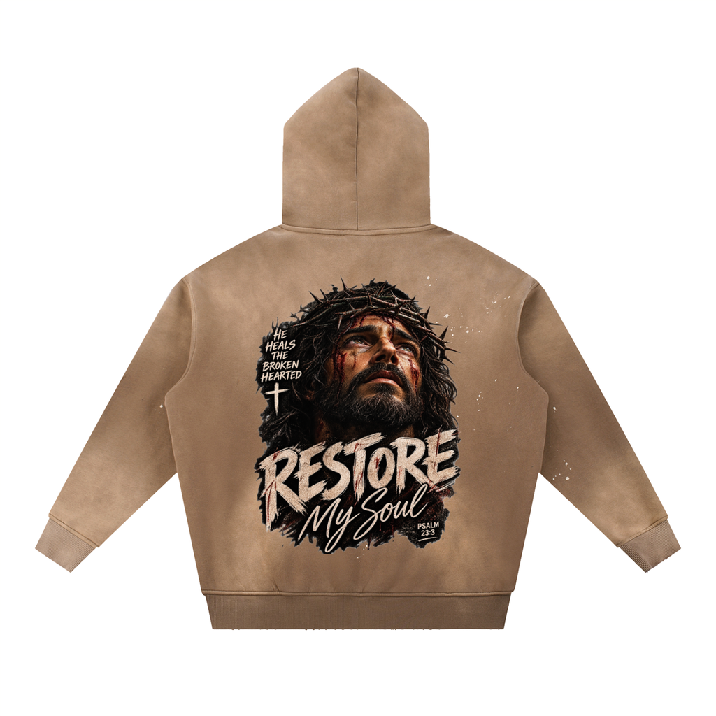 Vintage Washed Frayed Fleece Hoodie