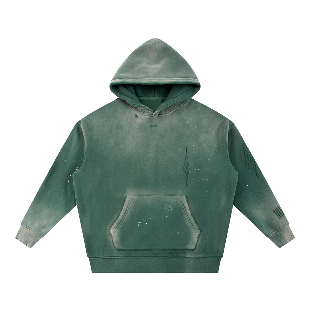 Vintage Washed Frayed Fleece Hoodie
